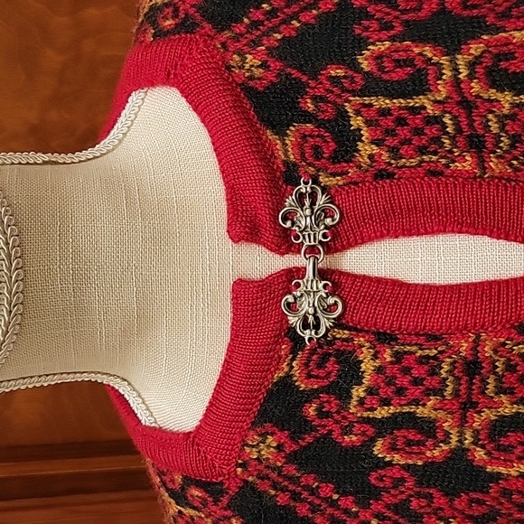 Vintage Vals Norsk Strikkedesign red/black/gold Pure New Wool Cardigan Sweater - Picture 4 of 11